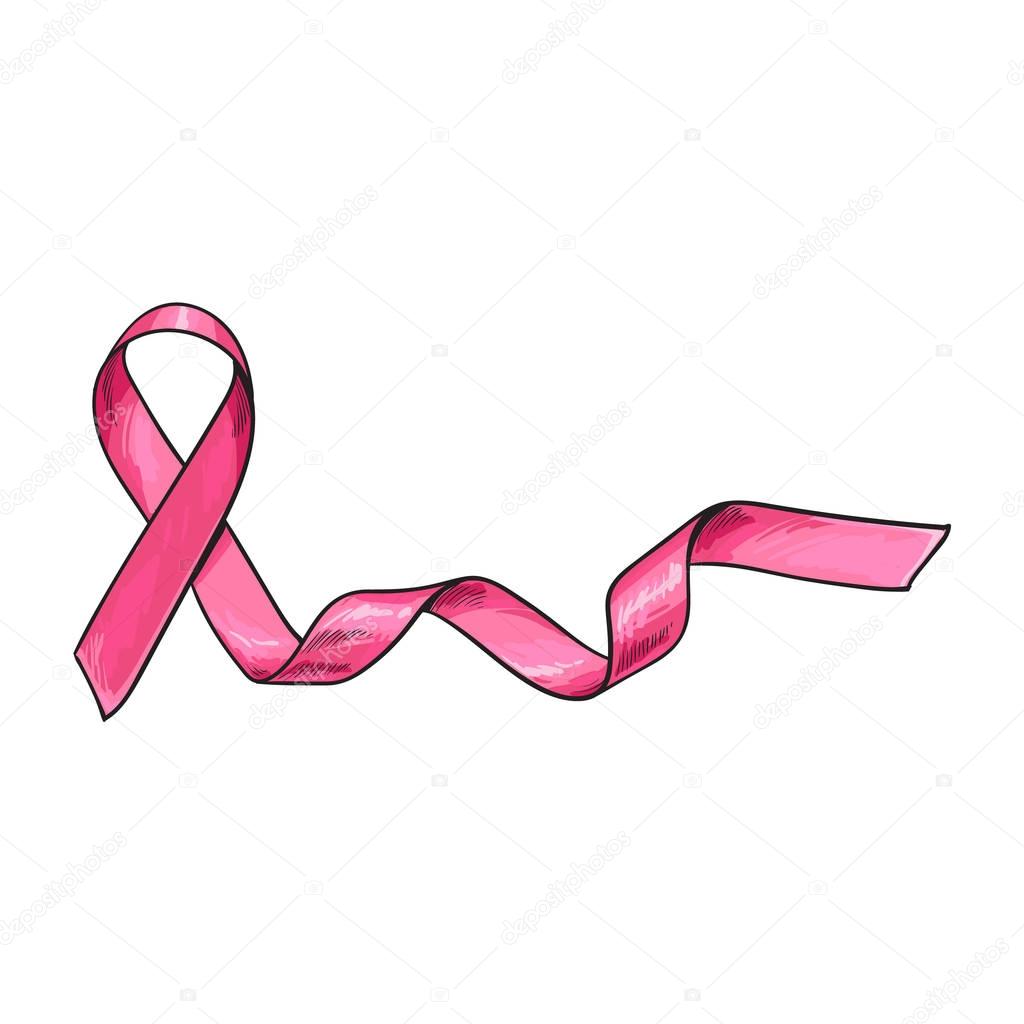Pink satin ribbon, breast cancer awareness symbol, sketch ...