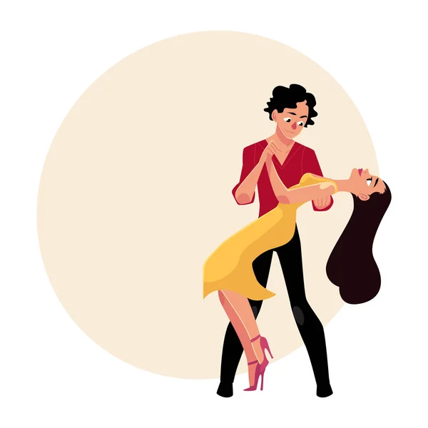 Professional ballroom dancers dancing tango, looking at each other — Stock Vector