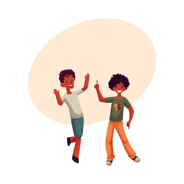 Negros, meninos afro-americanos, crianças se divertindo, dançando na festa —  Vetores de Stock