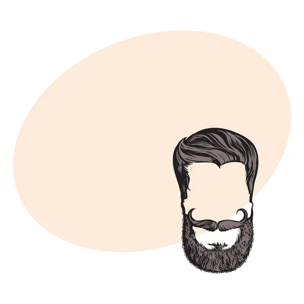 Hand drawn hipster hairstyle, beard and mustache, sketch vector illustration