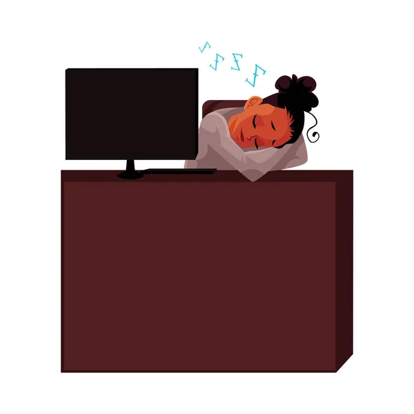 Negra, mulher de negócios afro-americana, secretária, dormindo, bisbilhotando na mesa de escritório — Vetor de Stock