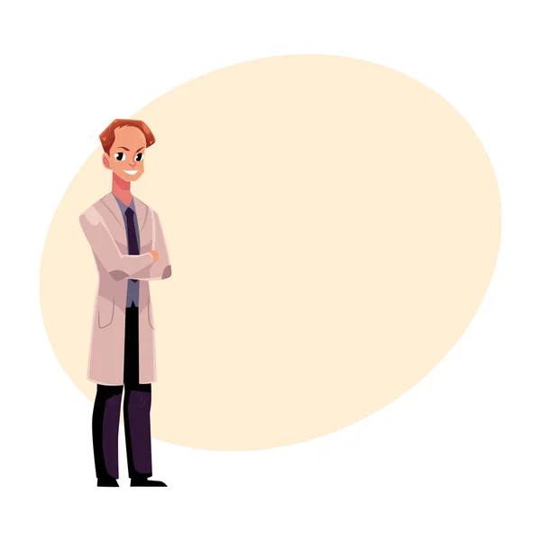 Homme, homme médecin en manteau médical debout avec les bras croisés — Image vectorielle
