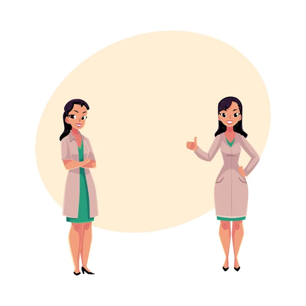 Deux femmes médecins en manteaux médicaux debout ensemble — Image vectorielle