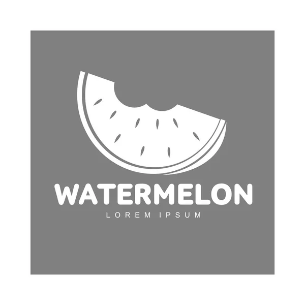 Red and green logo template with stylized bitten watermelon slice — Stock Vector