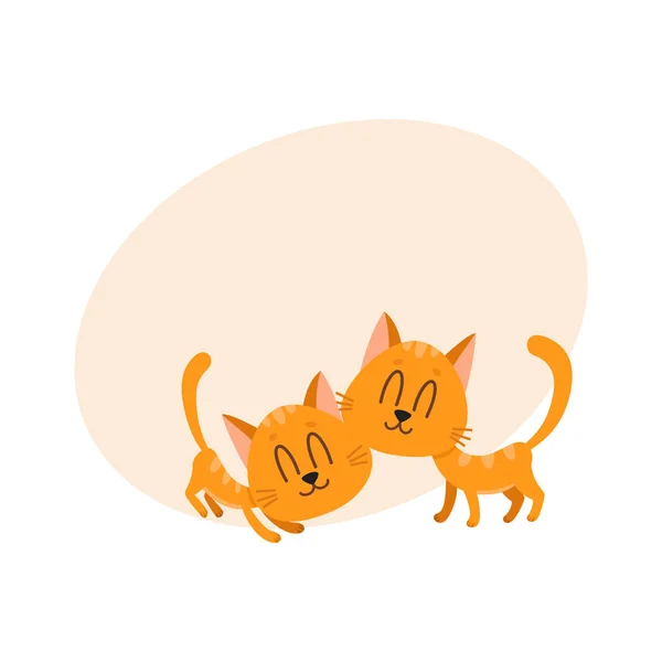 Due simpatici e divertenti personaggi gatti rossi che si coccolano a vicenda — Vettoriale Stock