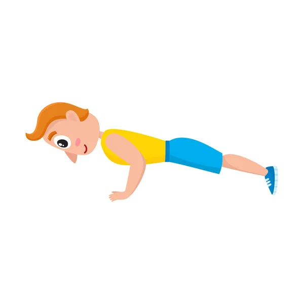 Jonge man doet push ups. sport oefeningen, training in de sportschool — Stockvector