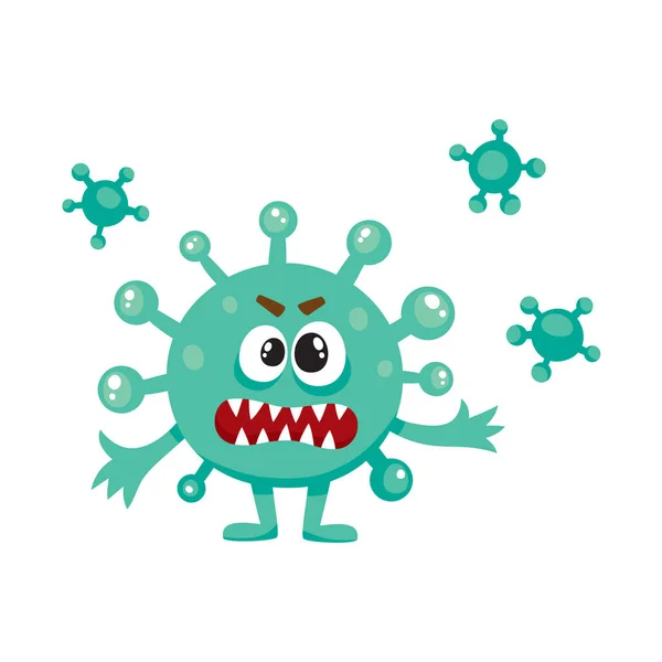 Brzydkie zielone wirusa, kiełków, bakterie charakter z ludzką twarzą — Wektor stockowy