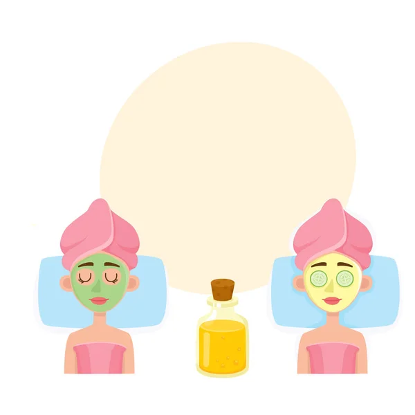 Young woman having facial mask applied and relaxing in spa — Stock Vector