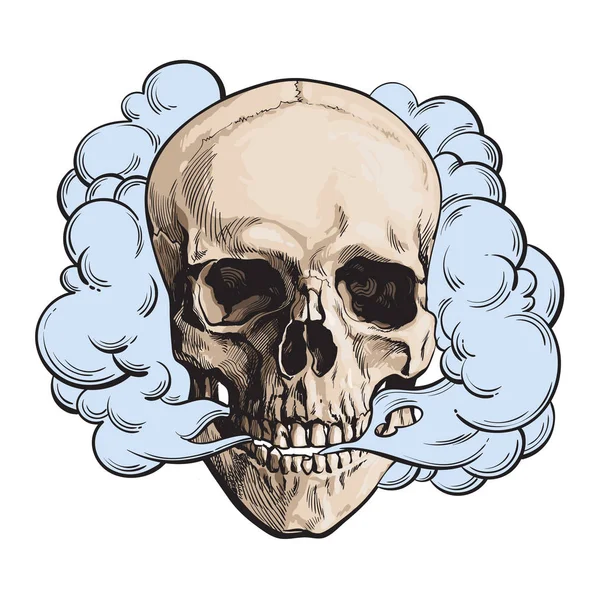 Дым выходит из безплотного черепа, смерть, концепция смертной привычки — стоковый вектор
