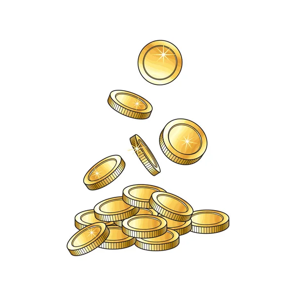 Monete d'oro vettoriali in caduta, illustrazione monetaria . — Vettoriale Stock