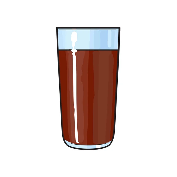 Vaso de leche de chocolate, bebida de cacao, ilustración vectorial dibujada a mano — Vector de stock