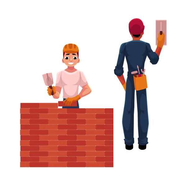 Deux ouvriers de la construction constructeur et électricien, illustration vectorielle de dessin animé — Image vectorielle