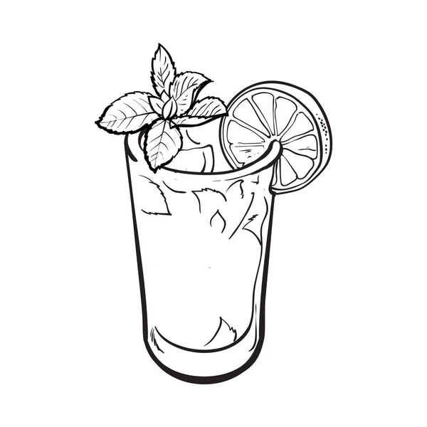 Högt glas full av färskpressad limejuice med is — Stock vektor