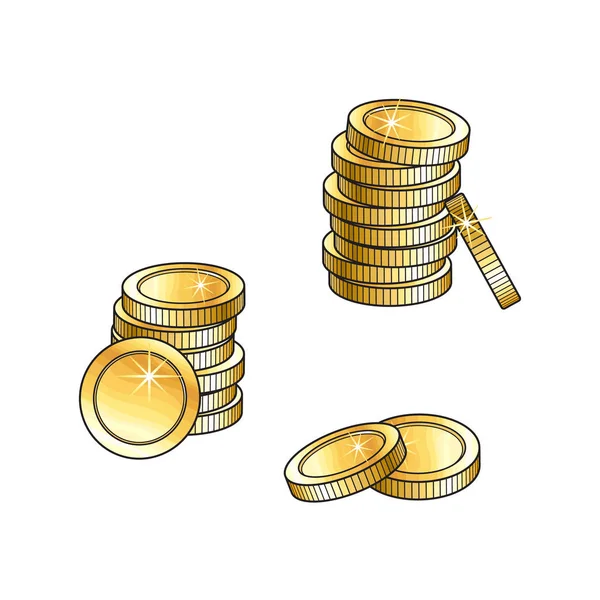 Montones de monedas de oro, alto y corto, símbolo de dinero — Vector de stock