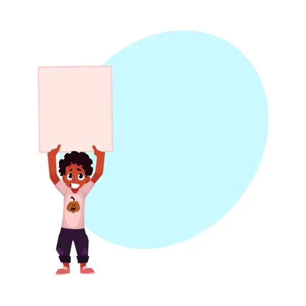 Чорний, афро-американських хлопчика, дитина холдингу пусті порожній плакат — стоковий вектор