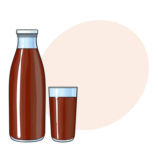 ボトルとチョコレート ミルク ガラスの側面図 — ストックベクタ