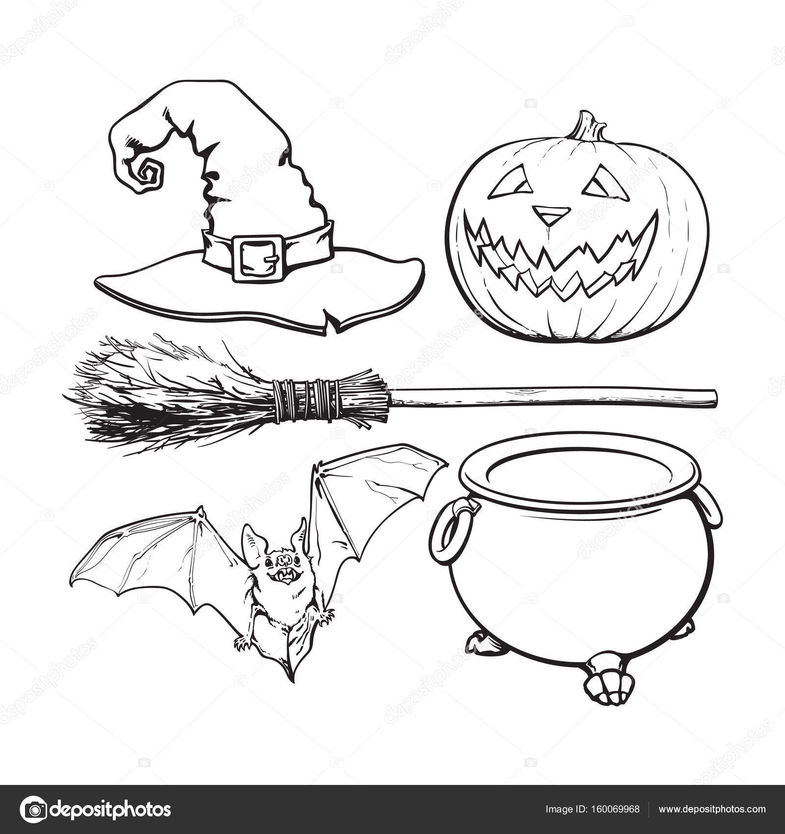 Elementos de desenho animado de halloween e letras boo line art