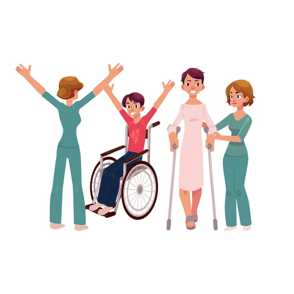 医学的リハビリテーション、クランチ、車椅子 — ストックベクタ