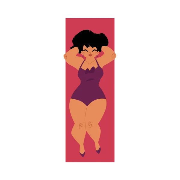Толстая, плюс размер белая кривая женщина, девушка в купальнике — стоковый вектор