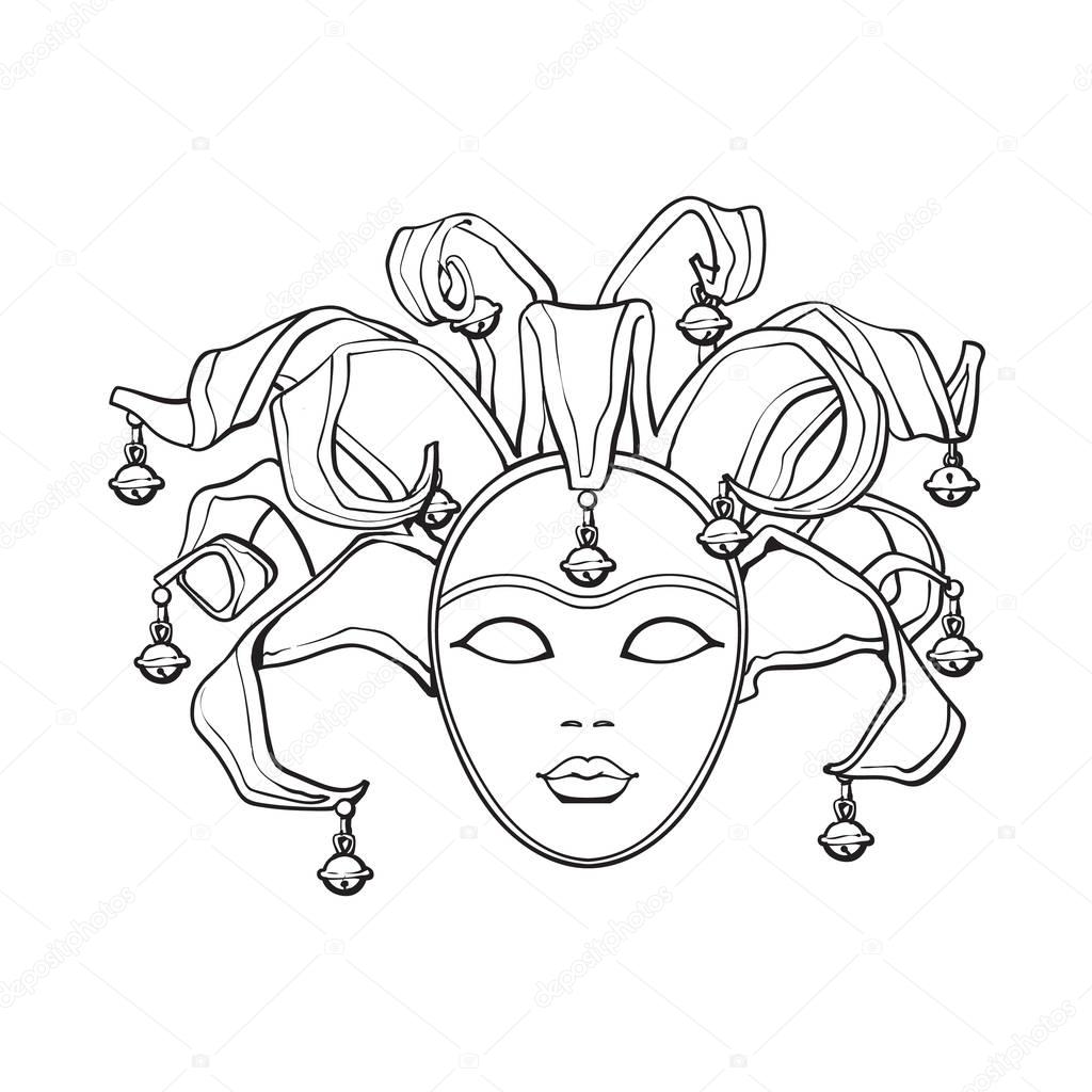 Download Decorated Venetian carnival, jester mask with bells and glitter — Stock Vector © Sabelskaya ...