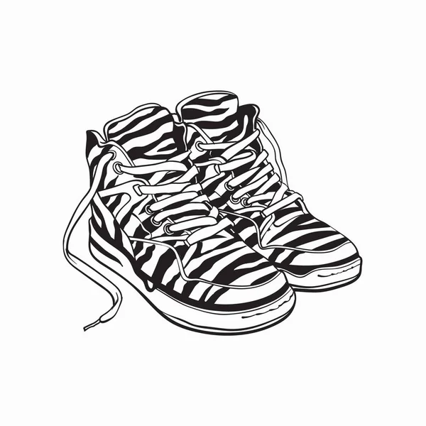 Par de zapatillas con estampado de cebra, zapatos deportivos de los años 90 — Vector de stock