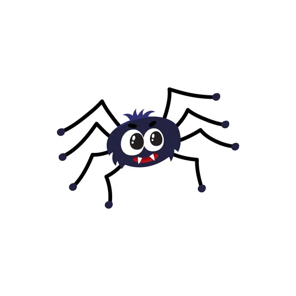 愉快でかわいい黒いクモ、伝統的なハロウィーンのシンボル、漫画のベクトル図 — ストックベクタ