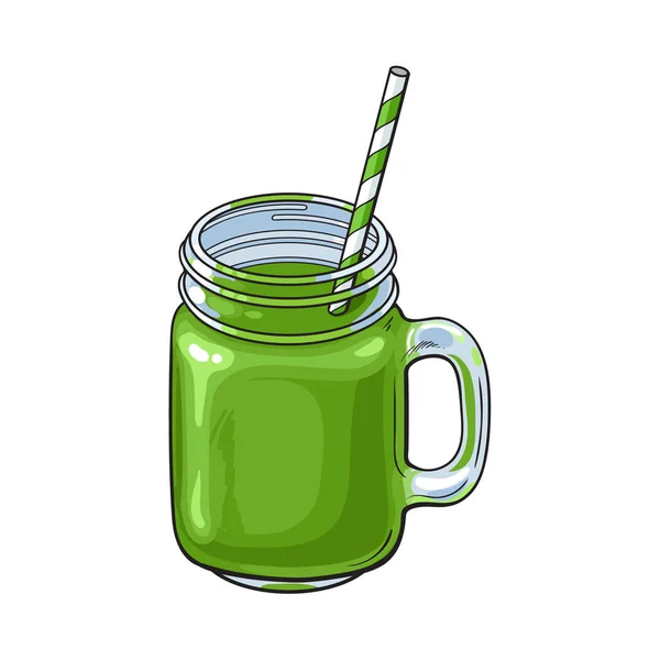 Matcha Groene thee smoothie in glazen pot, mok — Stockvector