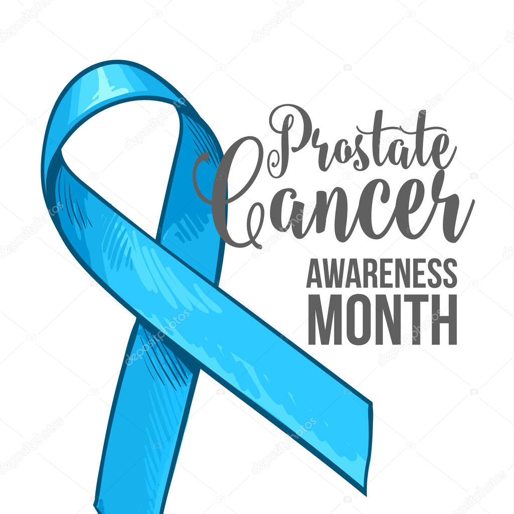 Prostate cancer awareness month banner, poster, template with blue ribbon