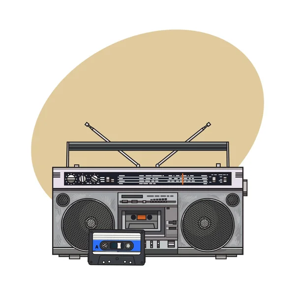 磁带录音机、 贫民区音箱和从九十年代的录音带 — 图库矢量图片