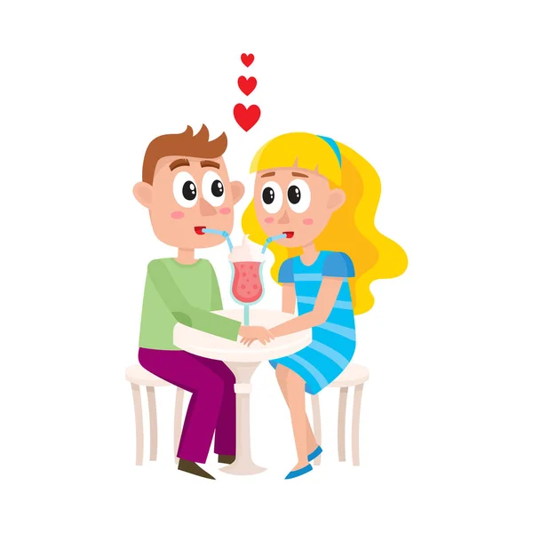 Szerető pár, a fiú és a lány megosztása koktél — Stock Vector