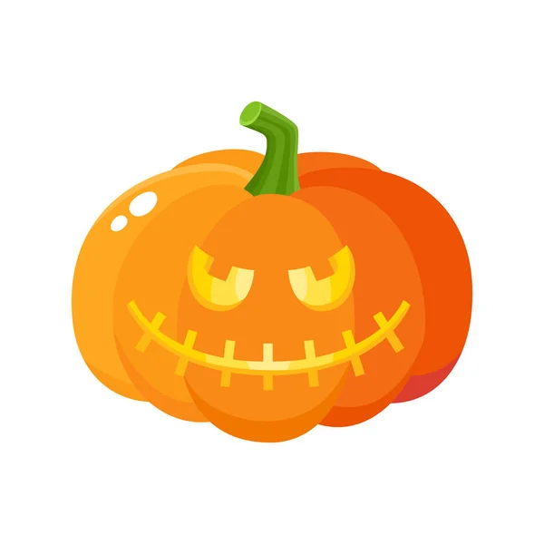 Riendo, sonriendo calabaza jack-o-linterna con dientes de vampiro, símbolo de Halloween — Vector de stock