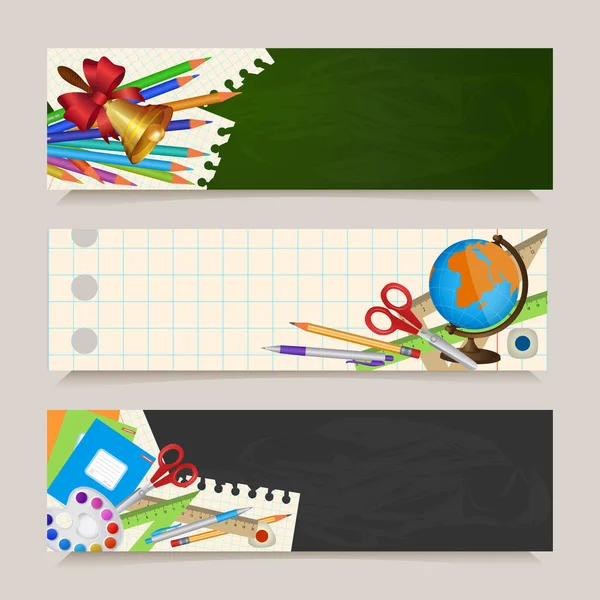 Set of back to school banners with student items — Stock Vector