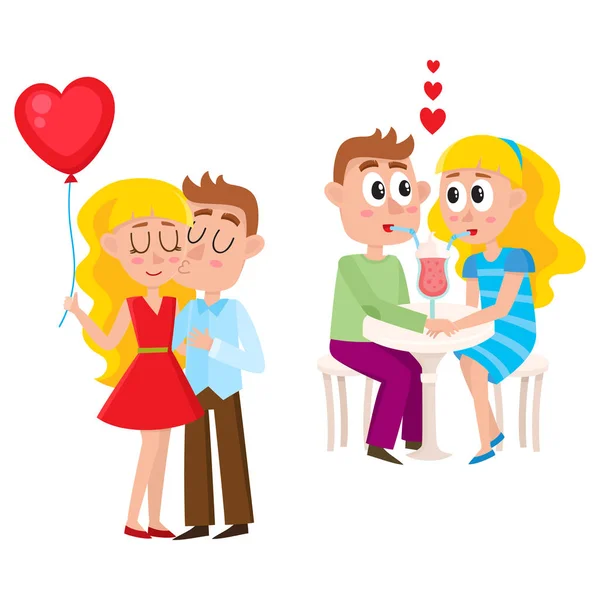 Loving couple kissing and dating in cafe — Stock Vector