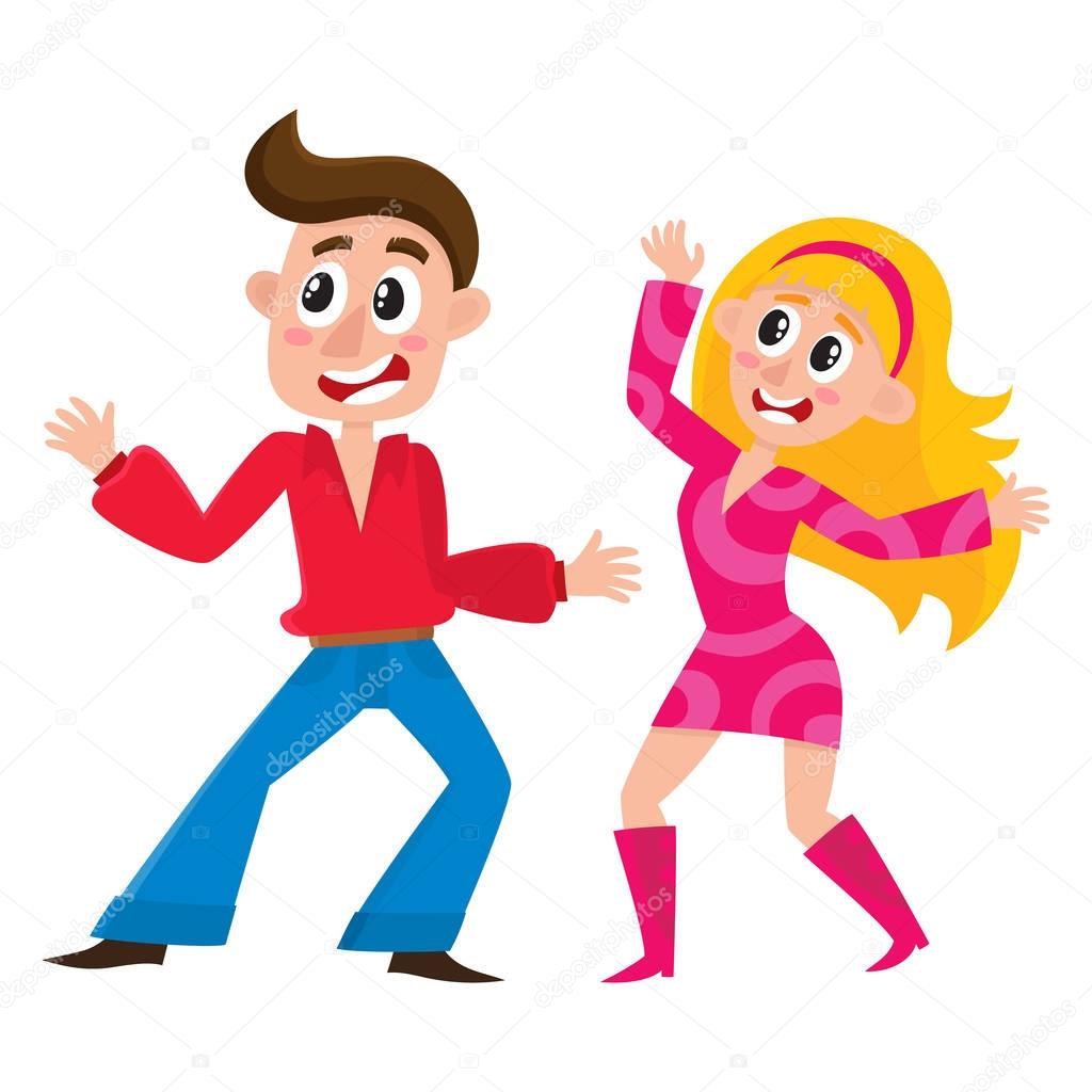 Young couple, man and woman, dancing dicso, having fun