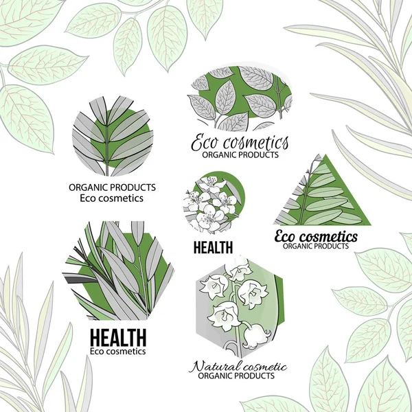 Logo Eco Cosmétiques avec feuilles et fleurs — Image vectorielle