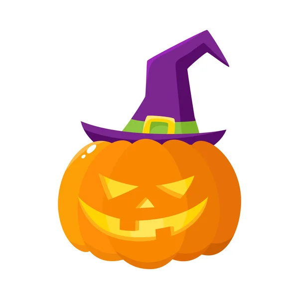 Lanterne Jack o, citrouille en chapeau de sorcière pointu, symbole Halloween — Image vectorielle