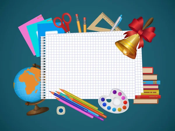 Página vacía del cuaderno y banner de artículos de estudiante — Vector de stock