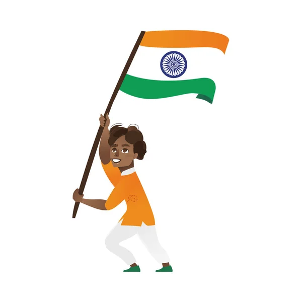 Indyjski chłopiec, dziecko, nastolatek, trzymając Flaga narodowa — Wektor stockowy