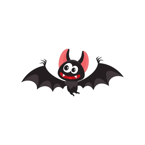 Voando morcego vampiro louco, símbolo de Halloween tradicional, desenho animado ilustração vetor —  Vetores de Stock