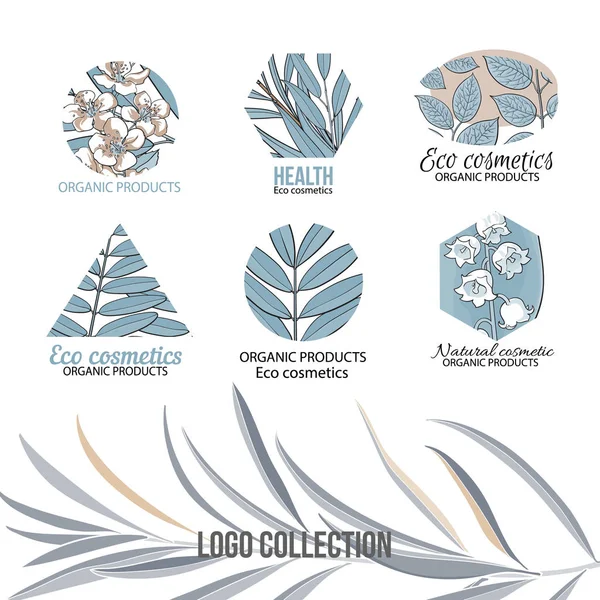 Eco cosmetics logo set with leaves and flowers