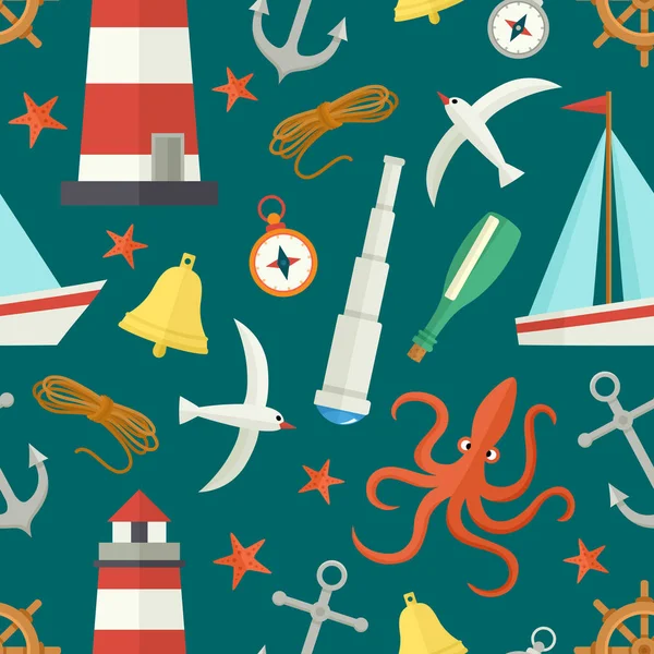 Seamless pattern with cartoon nautical elements — Stock Vector