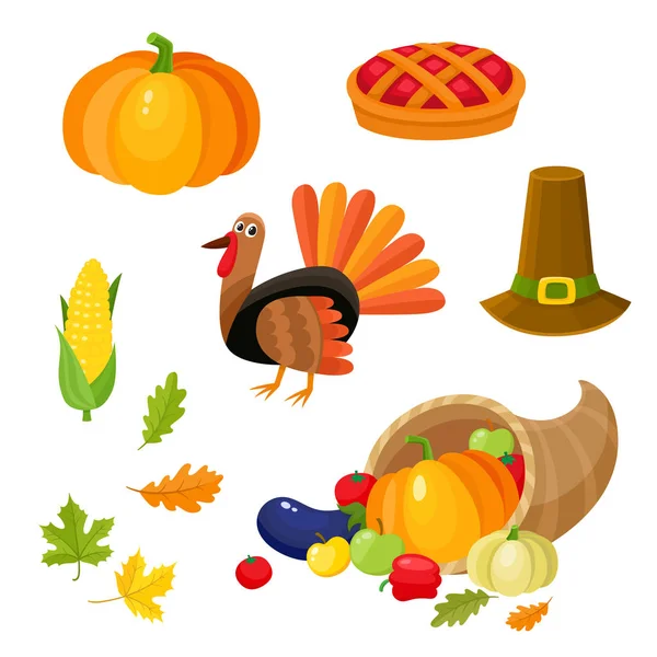 Uppsättning färgglada thanksgiving symboler — Stock vektor