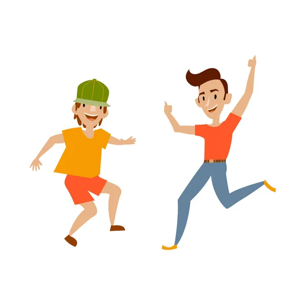 Vector teenagers in casual clothing funny dances — Stock Vector