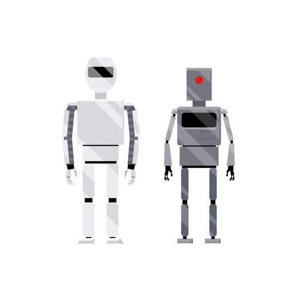 Dois robots-moderno branco brilhante, cinza metal retro —  Vetores de Stock