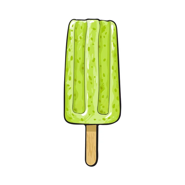 Hand drawn matcha green tea ice cream, popsicle — Stock Vector