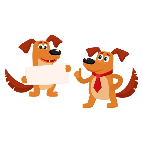 Dos divertidos personajes de perro marrón lindo — Archivo Imágenes Vectoriales
