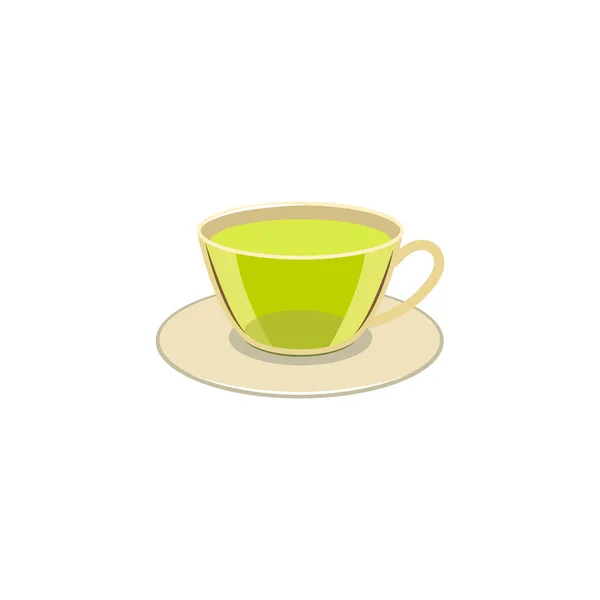 Vector cap of green tea on the caucer isolated — Stock Vector