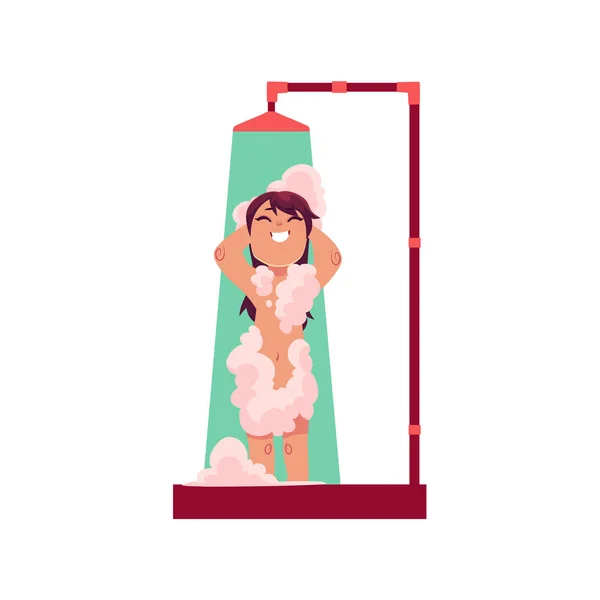 Niña tomando ducha en el baño — Vector de stock