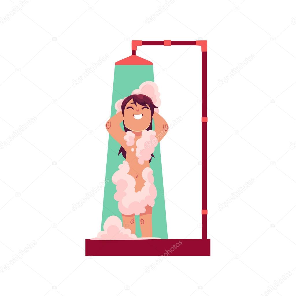 Little girl taking shower in bathroom
