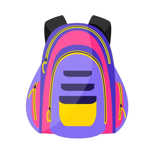 Estilo desportivo colorido plano, mochila turística, saco escolar, ilustração vetorial — Vetor de Stock